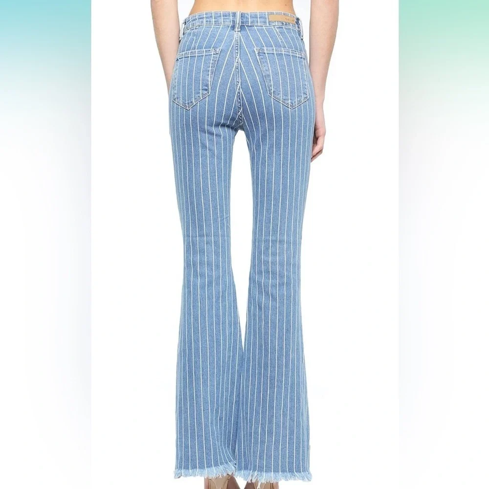 Like new Cello Blue and White Striped Flare Jeans - Picture 3 of 3